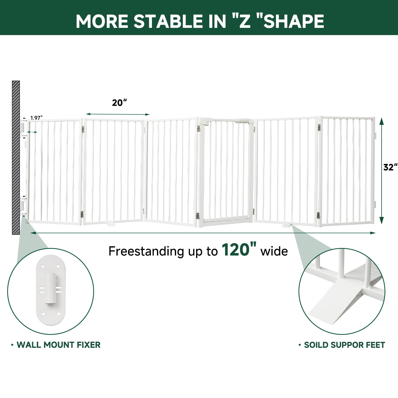 Furggis Pet Playpen, Dog Pen Foldable, Dog Exercise Fence with 6 Panels, 32"H - White