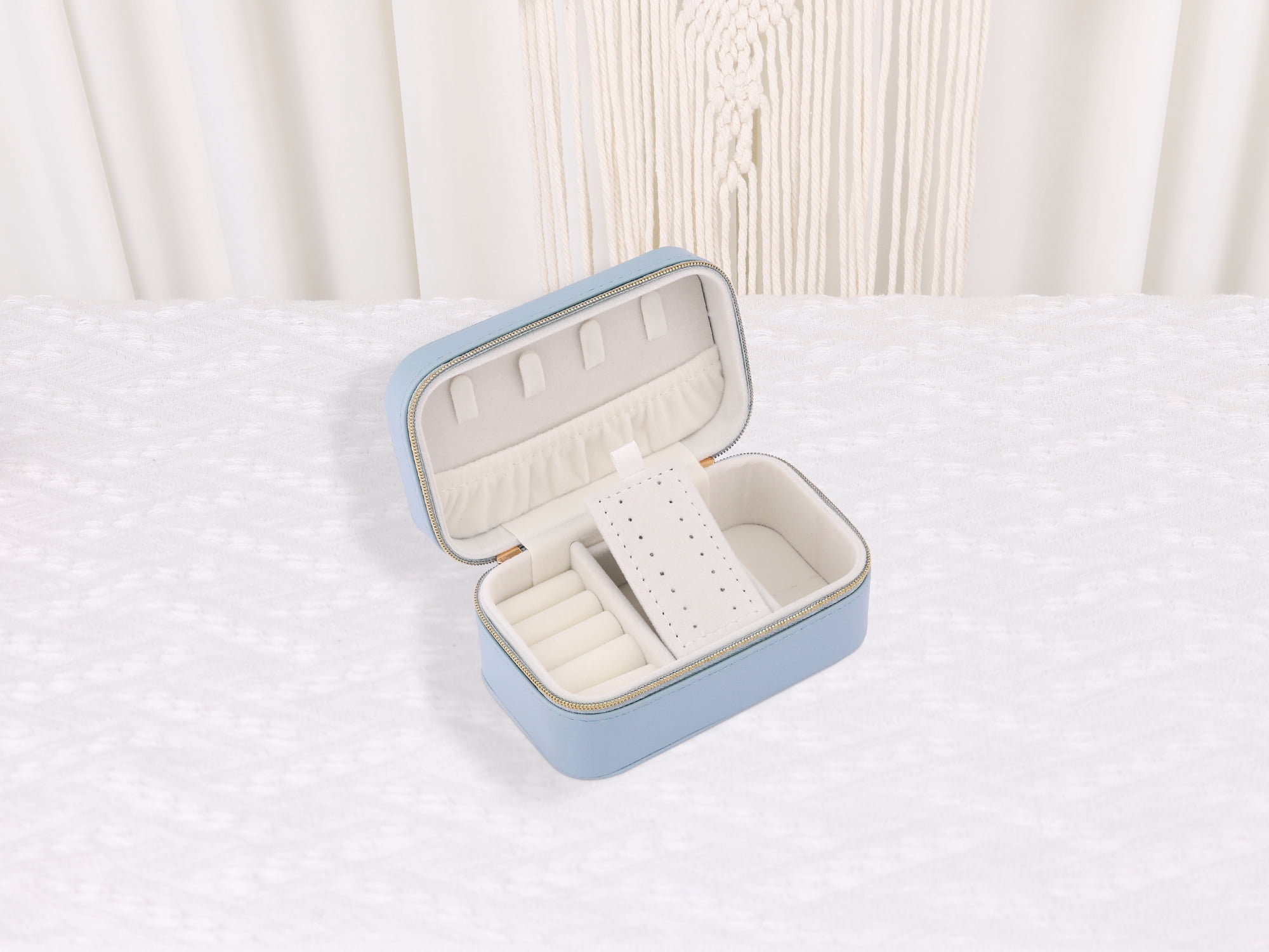 Unique Bargains Portable PU Leather Jewelry Box Mini Organizer Blue