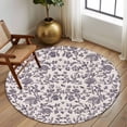 thumbnail image 3 of Farmhouse Purple Large Area Rugs for Bedroom Living Room, Soft Non Slip Carpet Bedside Rug, Vintage Flower Leaf Botanical Plant Round Floor Cover Kitchen Accent Rug 5' for Dining Room/Office, 3 of 9