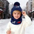 thumbnail image 2 of Toddler Hat and Glove Set Unisex Toddler Winter Warm Knitted Cap and Lined Neck Warmer Printed Soft Cold Weather Gear for Boys and Girls Navy 2 Years-6 Years, 2 of 5
