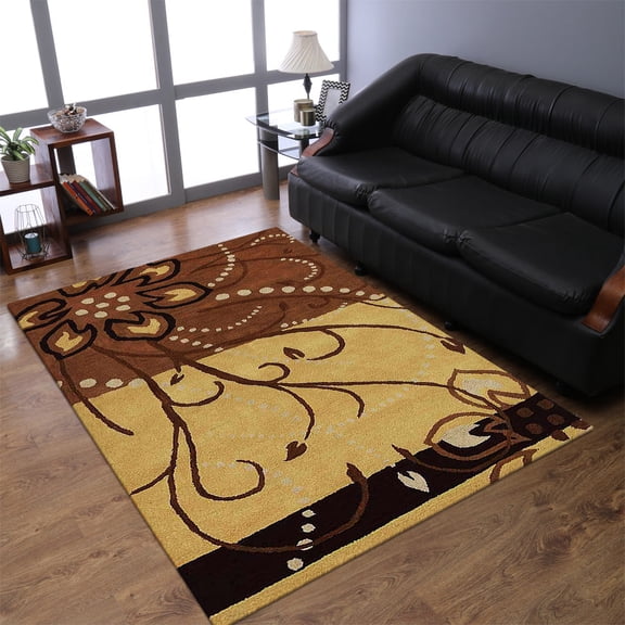 Rugsotic Carpets Hand Tufted Wool Eco-Friendly 5'x8' Area Rugs Rectangle Light Brown Floral Modern High Pile Thick Handmade Anti Skid Indoor Rug for Living Room, Bedroom K00700