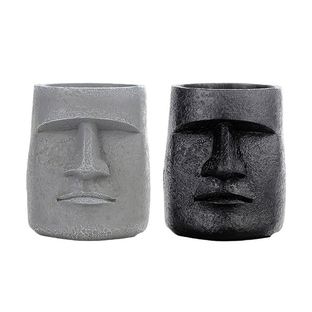 2 Piezas de Resina Antigua de Pascua Cabeza Estatua de La Cara Ahu Moai Monolito Decoración para Jardín Int G mayimx Estatua de cabeza