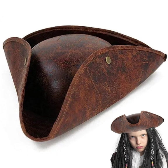 vlrwzc Pirate Hat for Adult Men Women Brown Leather Tricorn Hat for Party Accessories for Pirate Captain
