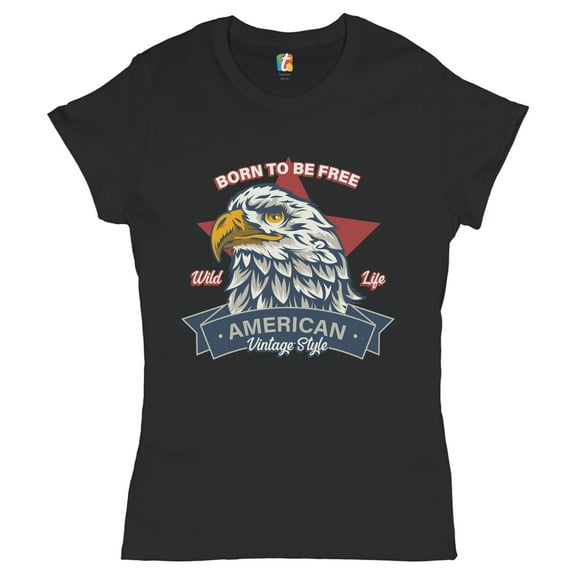 Tee Hunt Born to Be Free T-Shirt American Bald Eagle Patriotic 4th of July Women's T-Shirt Tee