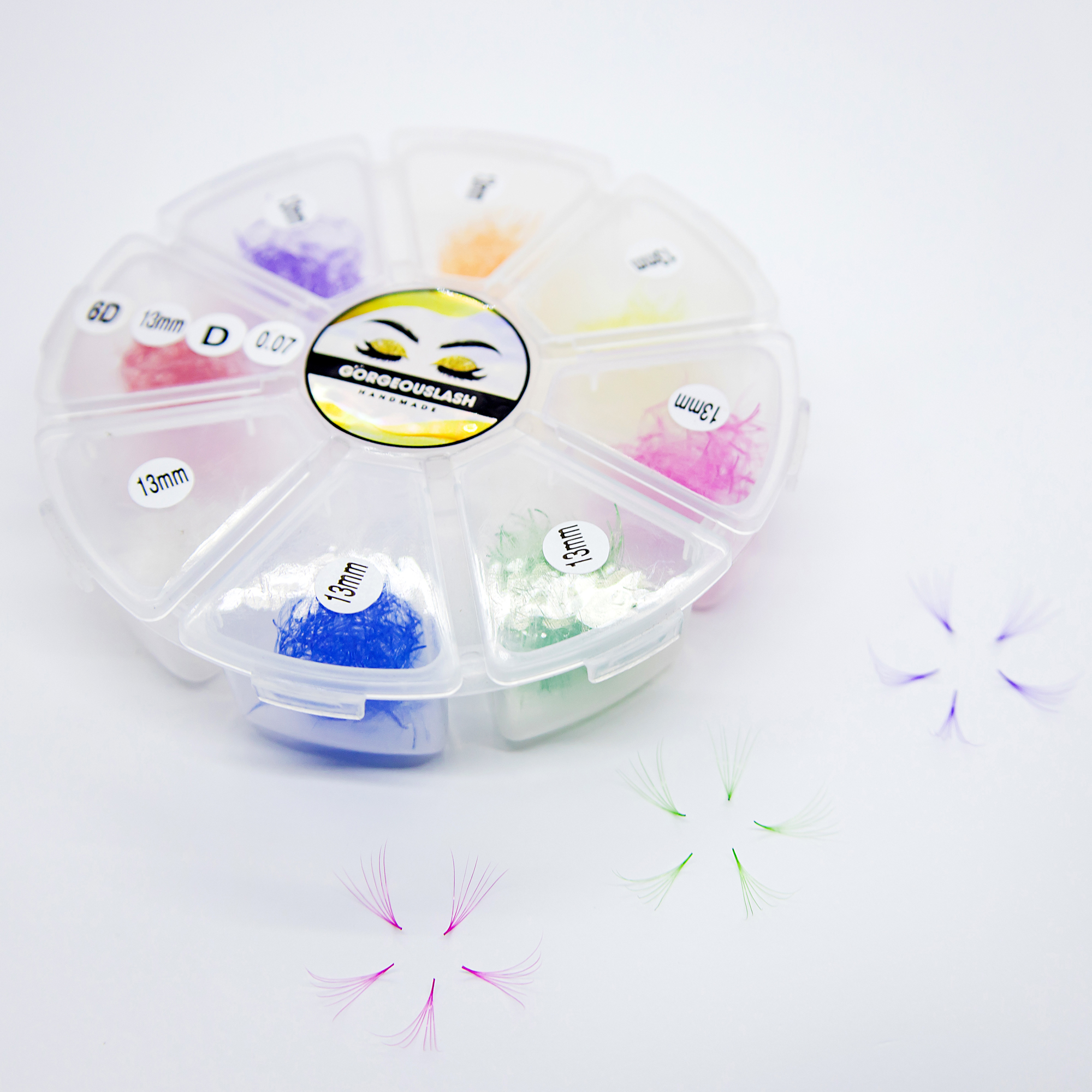 6D Bundle Color Lashes, 1000 Premade Volume Fans, Eyelash Extensions. Handmade! D Curl - 13mm
