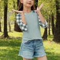 thumbnail image 4 of LJEFF Girl 3/4 Sleeve T-Shirt, Checkered Crew Neck Casual Spring Casual Tops for Girls Mint Green Size 13, 4 of 7