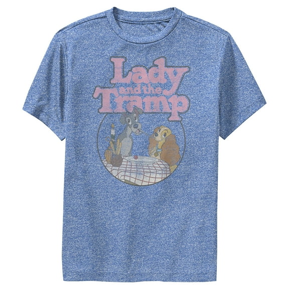Boy's Lady and the Tramp Distressed Spaghetti Kiss Movie Logo Performance Graphic Tee Royal Blue Heather Small
