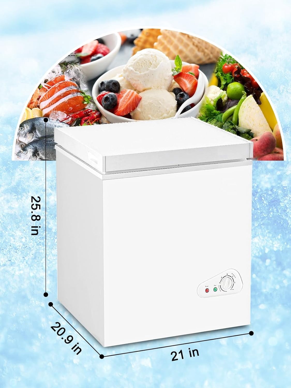 Kcpolre 2.8 Cu.ft Chest Freezer, Compact Deep Freezer with Top Mini 7 Gears Temperature Control Open Door and Removable Storage Basket, White