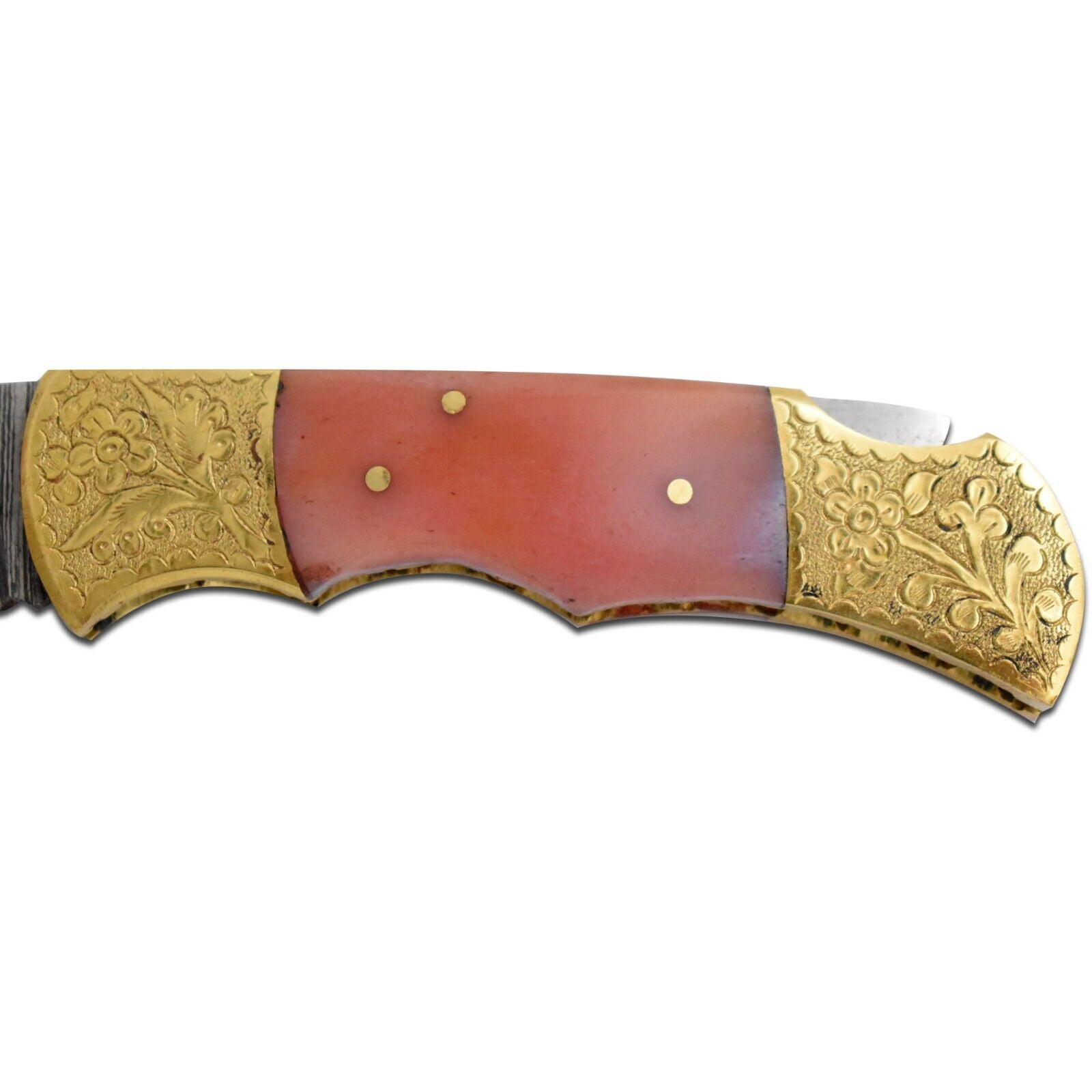 Wild Turkey Handmade Damascus Steel Collection Engraved Brass Folding Knife