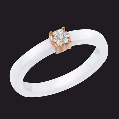 Diamond Accent Promise Ring in White Ceramic and Rose plated Sterling Silver (0.05 carats, H-I I2 I3)