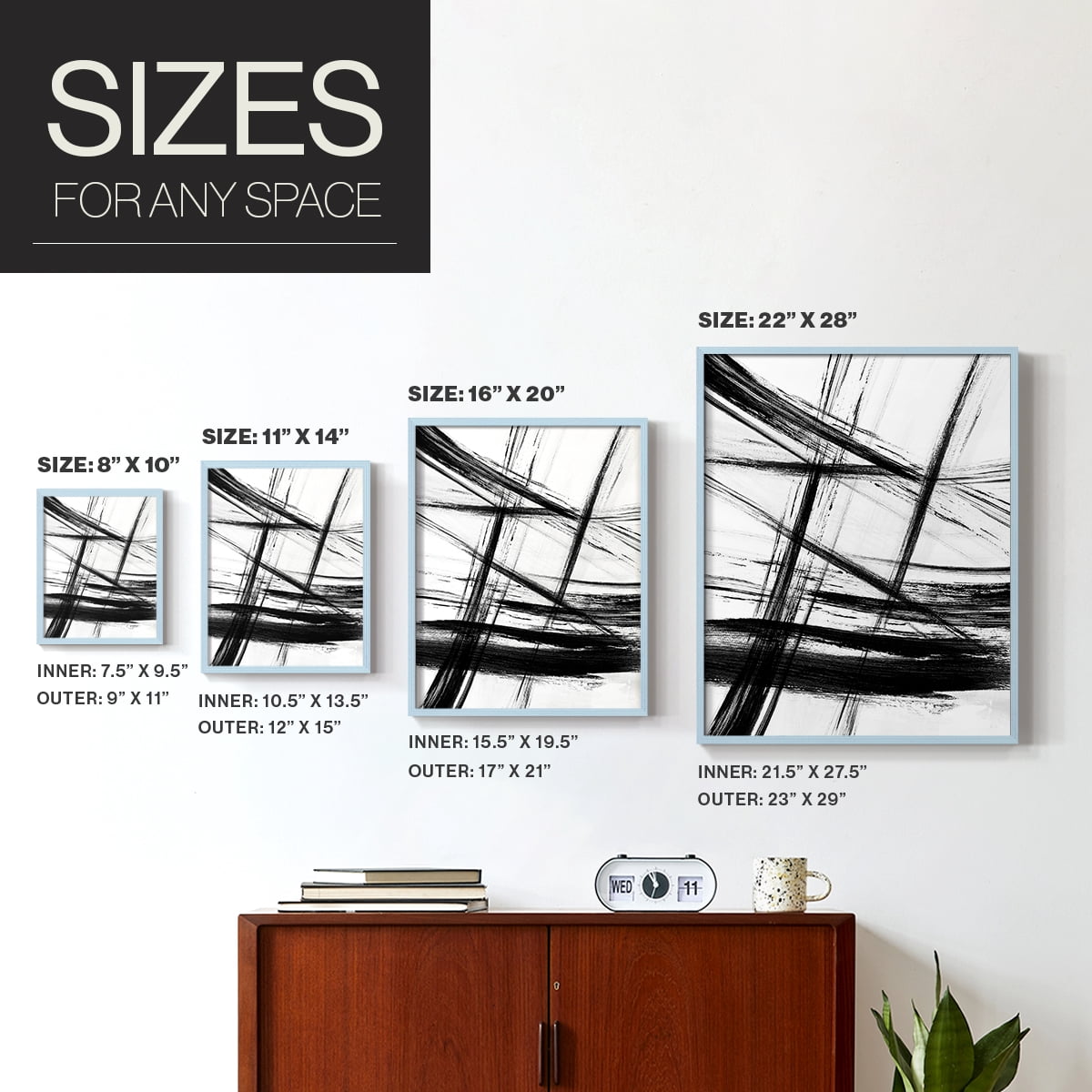 Organic Strokes in Blue Solid Wood 8 x 10 Framed Print