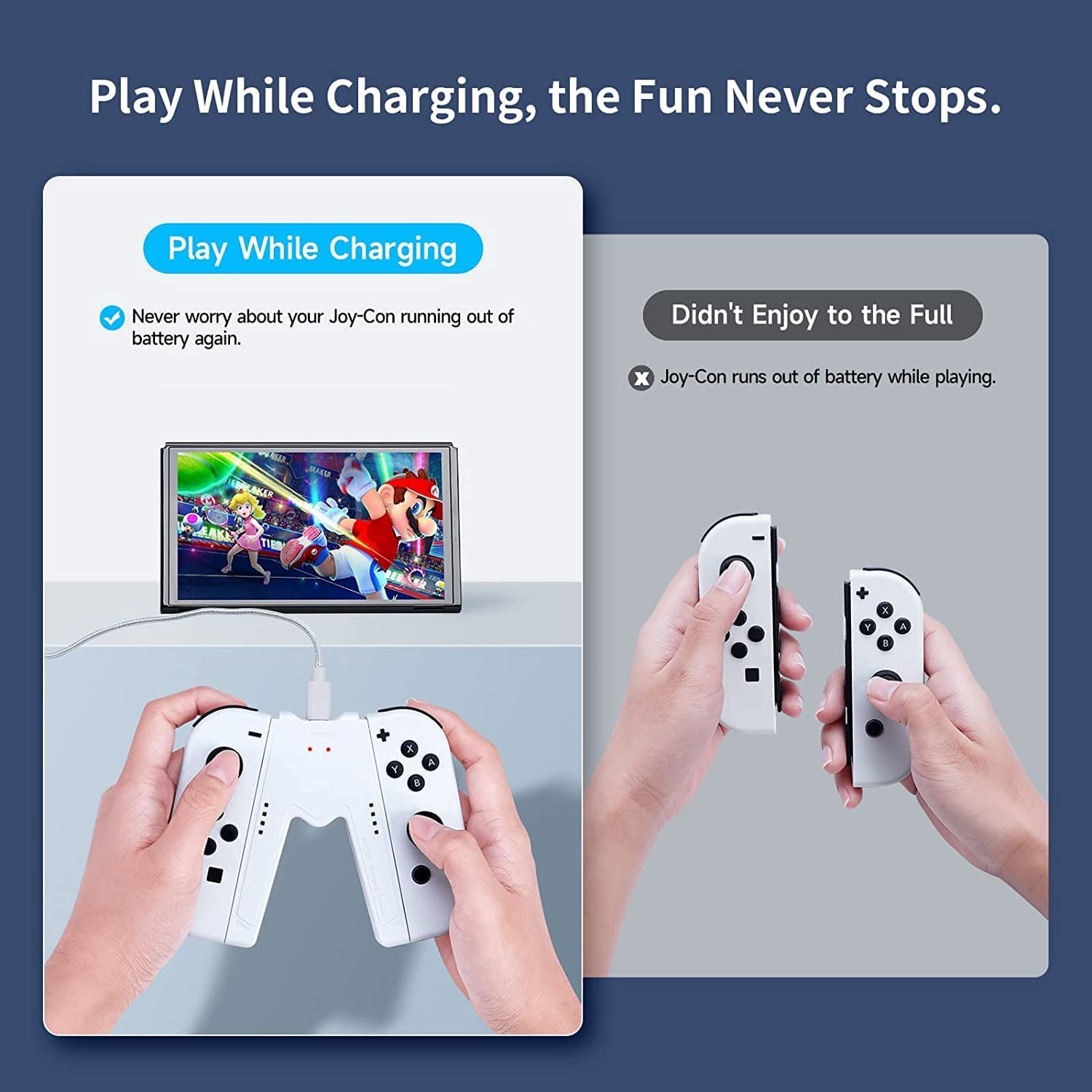 Switch Joy-Con Charging Grip Compatible with Nintendo Switch & OLED Model, V-Shaped Switch Joy-Con Controller Charger with Indicators, Charge While Playing, White