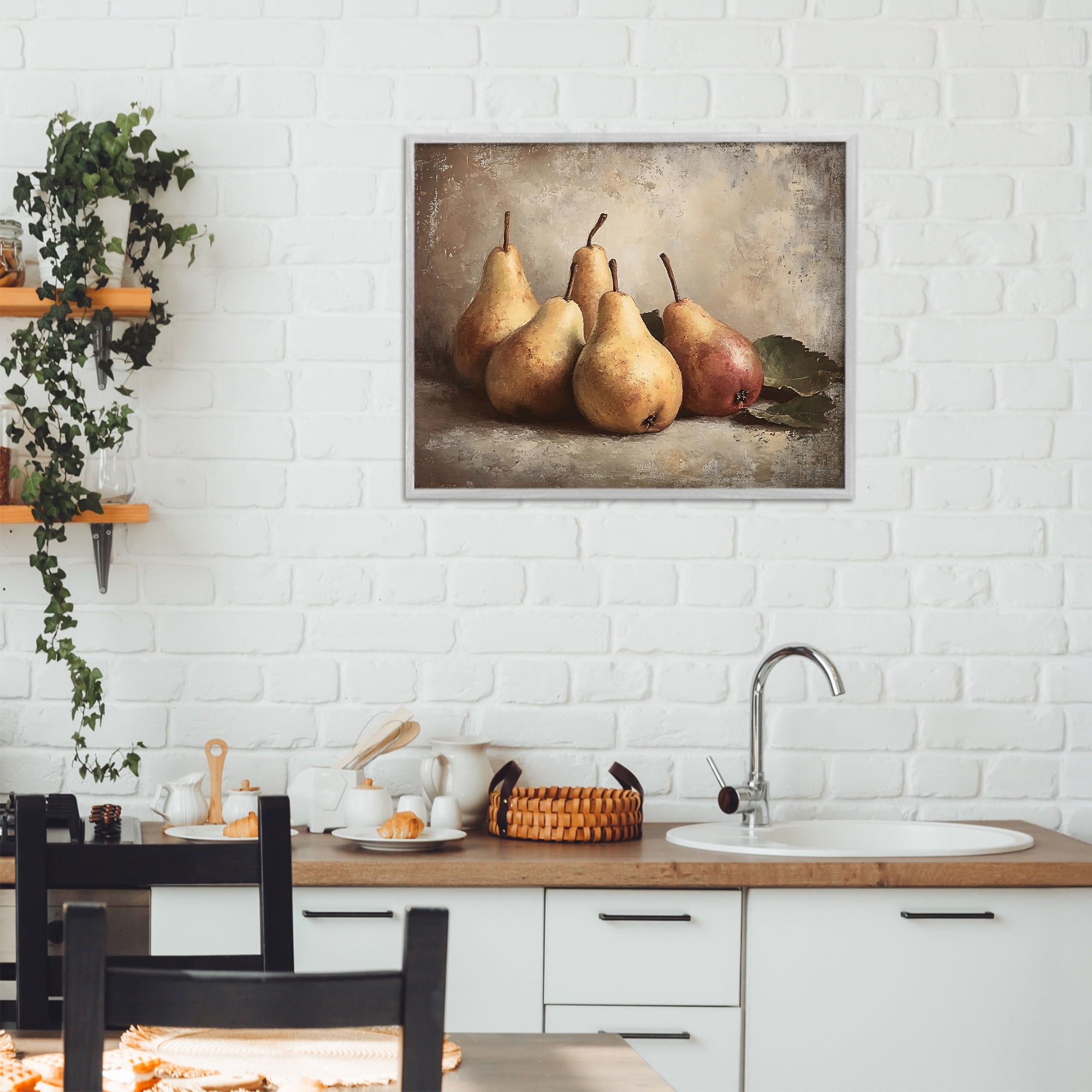 Stupell Industries Neutral Pear Still Life Gray Framed Giclee Art, design by Franklyn Gregory