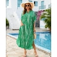 thumbnail image 5 of Edolynsa Casual Summer Women's Clothing Green Striped Outfit Button Down Kimono Cardigan Plus Size Swim Cover Up, 5 of 10