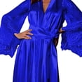 thumbnail image 4 of Blmnix Satin Nightgown Moo Moos for Women Nightgown Sleep Dresses Lace Nightgown Nightgowns Blue Long Sleeve V-Neck Long Cute Nightgowns for Women,XXXXL, 4 of 5