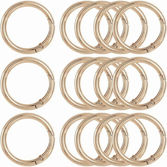 1 Box 10Pcs 40MM Gold Spring O Ring Clip Keychain O Rings Round Carabiner Clip Snap Key Ring Buckle Hook Zinc Alloy Trigger Spring O Rings for DIY Keychains Purse Handbag Dog Leashes Crafts