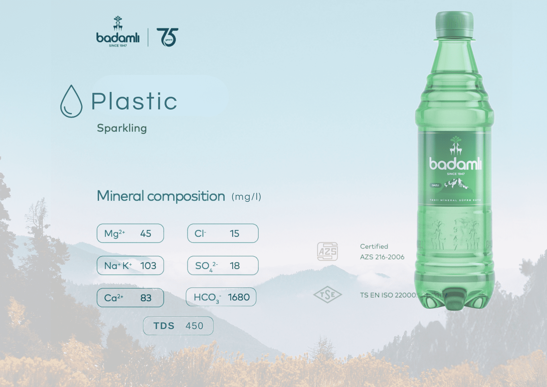 BADAMLI Naturally Sparkling Mineral Water | pH 7.5, 16.9 fl oz | Ideal Mineral Composition | Pack of 20