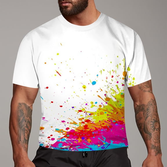 Mens Graphic T-shirts Short Sleeve Crewneck Tops Graffiti Art Print Loose Summer Casual New Stylish T Shirts for Man Blue L