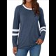 thumbnail image 2 of Camisetas de Larga para Mujer, Camisetas Casuales con Cuello Redondo y Bloques de Color, Ropa de Moda de Otoño, Conjuntos Modernos Azul XL, 2 of 8