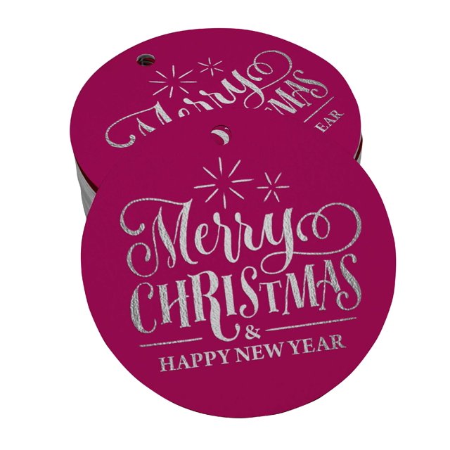 Inkdotpot Merry Christmas & Happy New Year Text Bottle Tag Real Silver Foil Favor Hang Tags Pack Of 50
