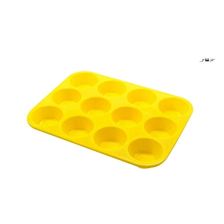 12 Cup Silicone Mini Muffins and Cupcake Baking Pan, Non-Stick Silicone Mold, Oven, Microwave, Dishwasher Safe 100% Silicon Bakeware Tin - Top Home Kitchen Rubber Tray & Mold (YELLOW 1