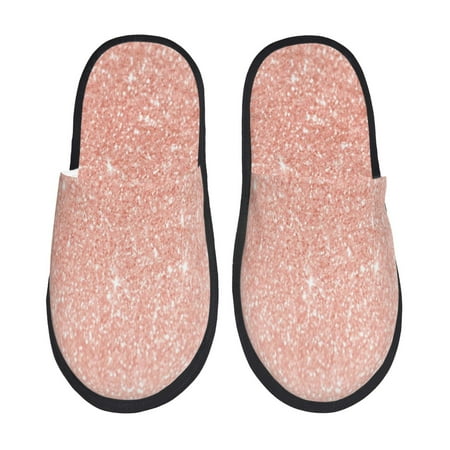 Balery Rose Gold Glitter Slient Indoor Furry Fleece Comfort House Shoes Soft Non-Slip Home Shoes Cotton slippers House Slippers-- Medium