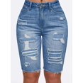 thumbnail image 2 of Bermudas de mezclilla para mujer, informales, de verano, con dobladillo sin rematar, azul medio, XXL, 2 of 5