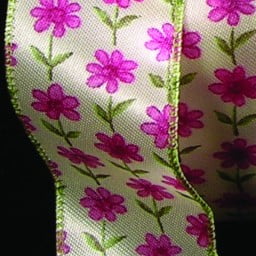 The Ribbon People White and Pink Petite Flowers Print Wired Craft Ribbon 1.5" x 40 Yards