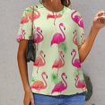 thumbnail image 6 of Flamingo Pattern Womens Tops Women's Fashion Casual Short Sleeve Flower Print Round Neck Pullover Top Blouse, 6 of 6