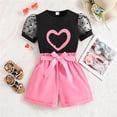 thumbnail image 2 of Uuszgmr Summer Outfits For Girls Solid Color Short Sleeve Heart Prints Round Neck Tops Casual Pants Cute Girl Clothes Set Black 7-8 Years, 2 of 9