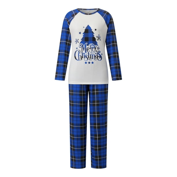 Conjunto de pijamas familiares a juego: tops de manga larga con estampado de árbol de Navidad y pantalones a cuadros (2 piezas). Pijama familiar.