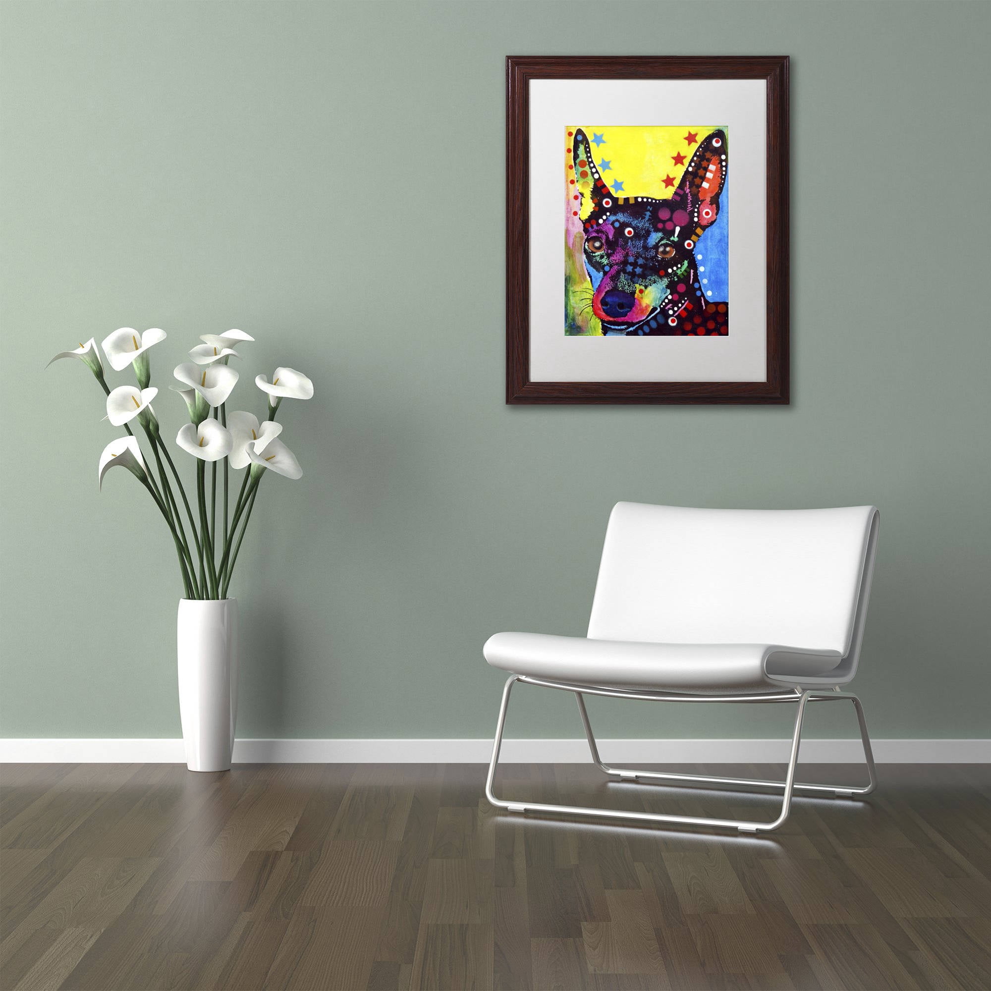 Trademark Fine Art "Miniature Pinscher" Canvas Art by Dean Russo, White Matte, Wood Frame
