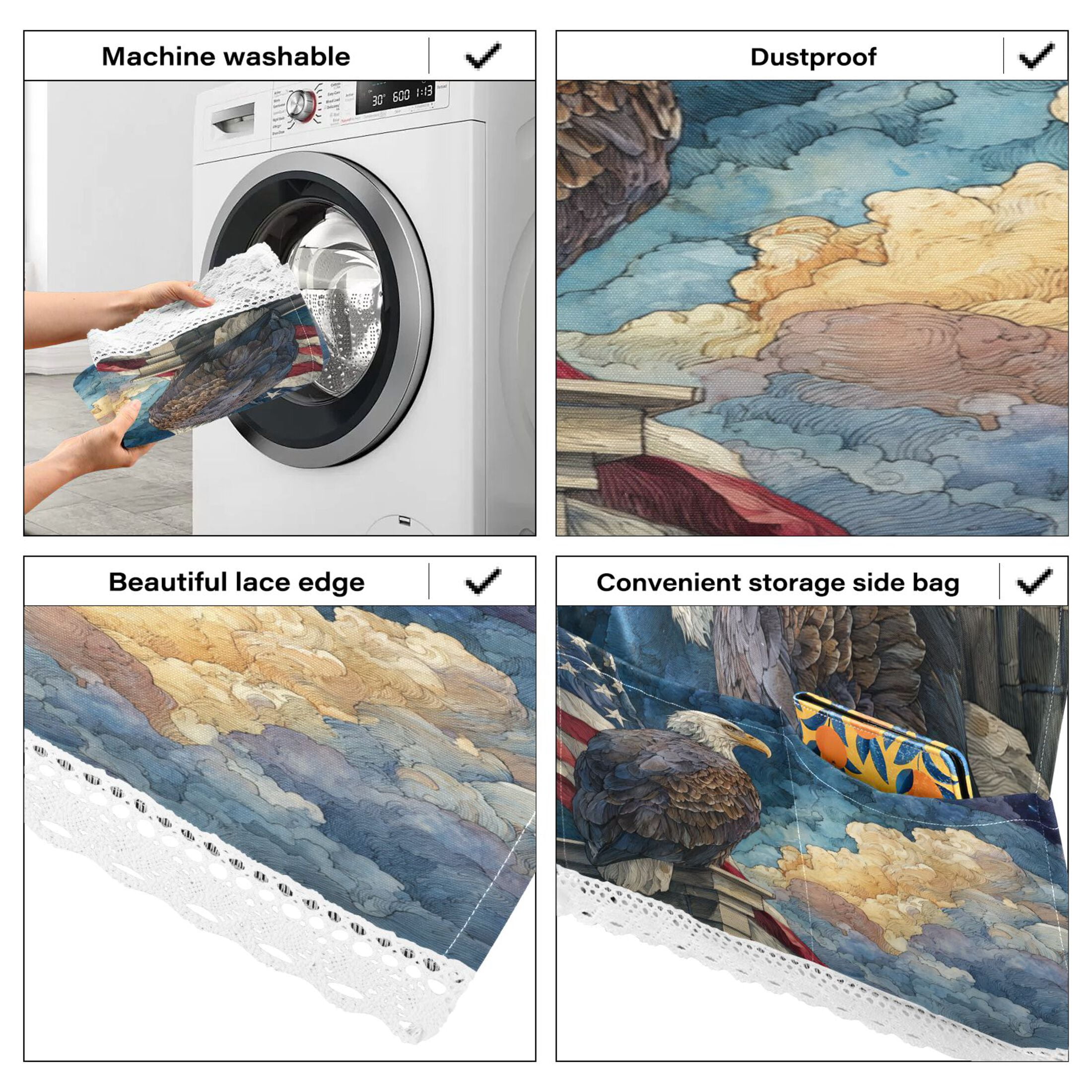 Wobogo Star Cloud Freedom Eagle Washing Machine Cover Dustproof Washer Dryer Cover Waterproof Laundry Room Decorative Protector