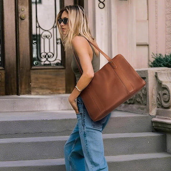 Genuine Leather Laptop Tote Bag for Women, Womens 15 Inch Computer Bags Work Totes Purse Shoulder Purses Handbags
