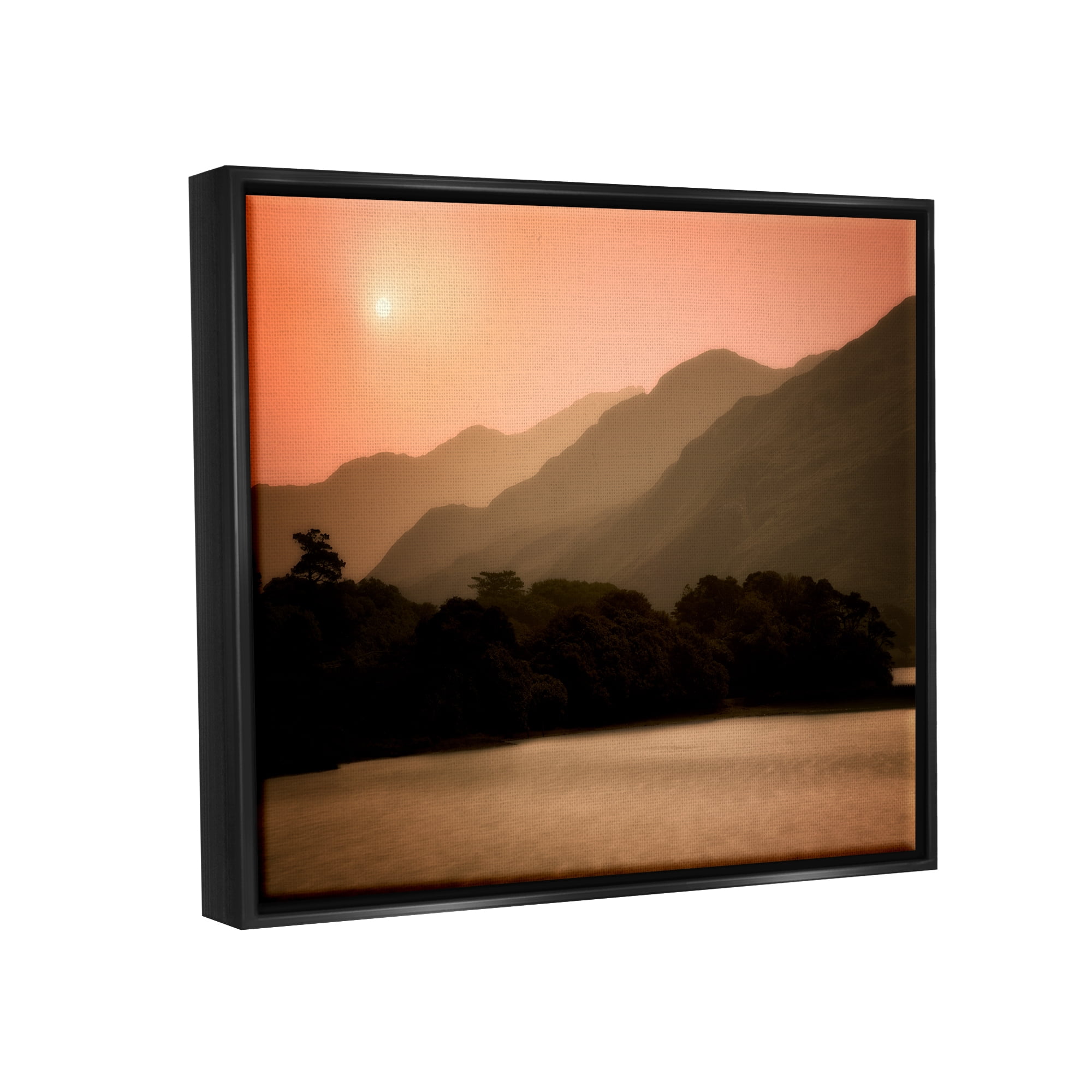 Stupell Industries Sunset over Mountain Peaks Nature Photography Black Floater Framed Art Print Wall Art, 21 x 17