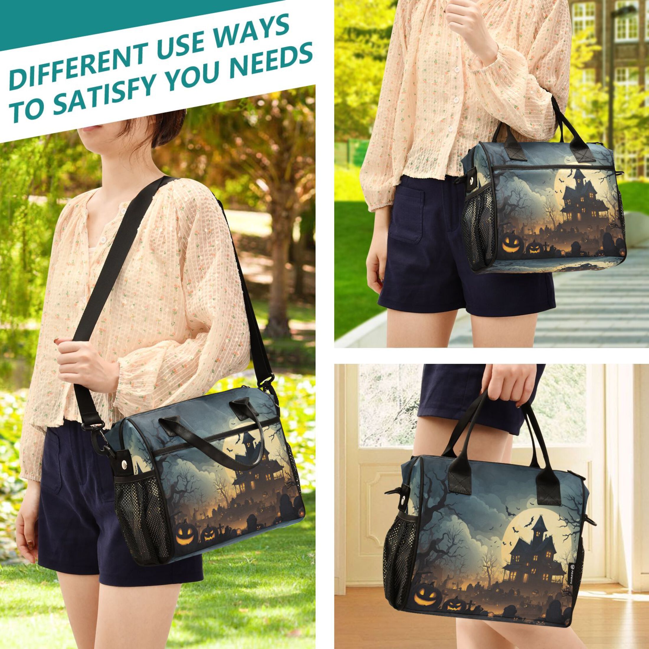 Large Insulated Lunch Bags for Women Men Leakproof Thermal Meal Lunch Tote Bag for Office Work Picnic Travel Spooky Haunted House 9L