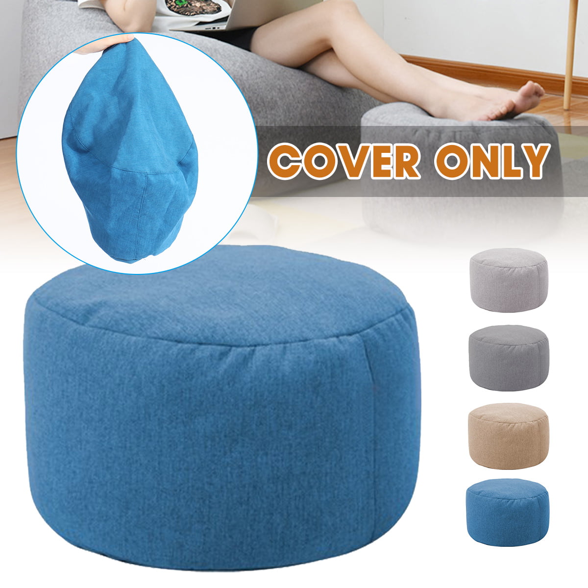 Bean Bag Cover Faux Fur Ottoman Footstool Round Stool Chair Cover No Filling 
