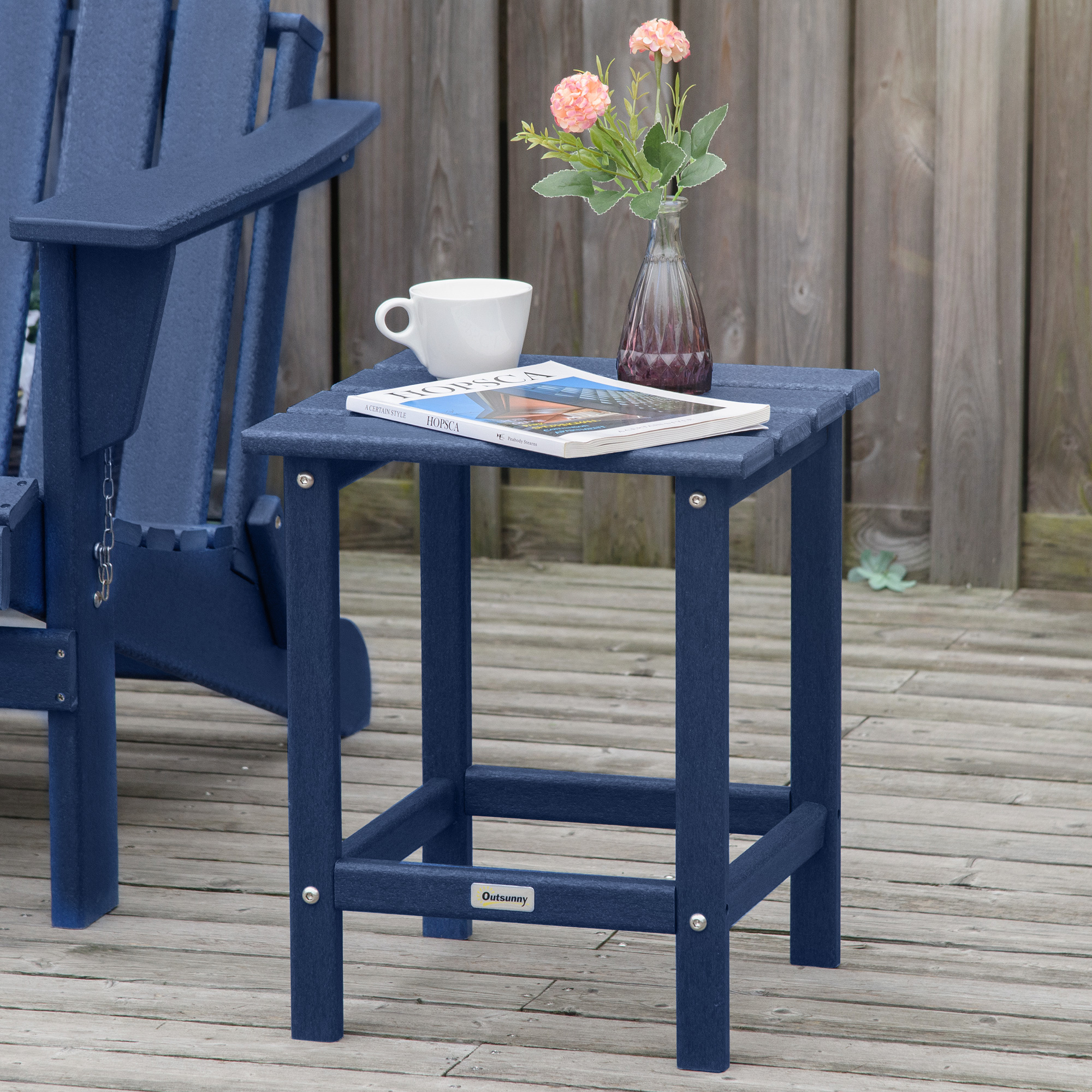 Outsunny 15" Patio End Table, HDPE Plastic, Blue - image 2 of 9