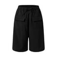 thumbnail image 4 of vigerkar Bermuda Shorts for Women Summer Casual Loose High Waisted Drawstring Beach Knee Length Pants with Flap Pockets Black, S, 4 of 5