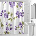 thumbnail image 4 of Green Leaves Fabric Shower Curtain Purple Flowers Washable Shower Curtains for Bathroom, Waterproof Bath Curtain with Hooks Home Decor 36x72in, 4 of 8