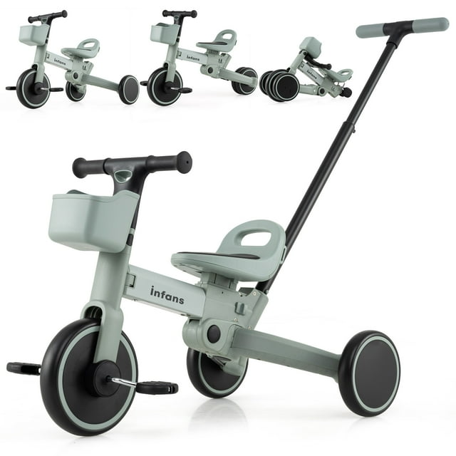 Tricycle 6-en-1 pour Tout-Petits INFANS, Convertit Draisienne en Tricycle avec Poignée de Poussée et Siège Ajustables, Conversion à Pédales, Roues Arrière Rétractables pour 18 à 60 Mois
