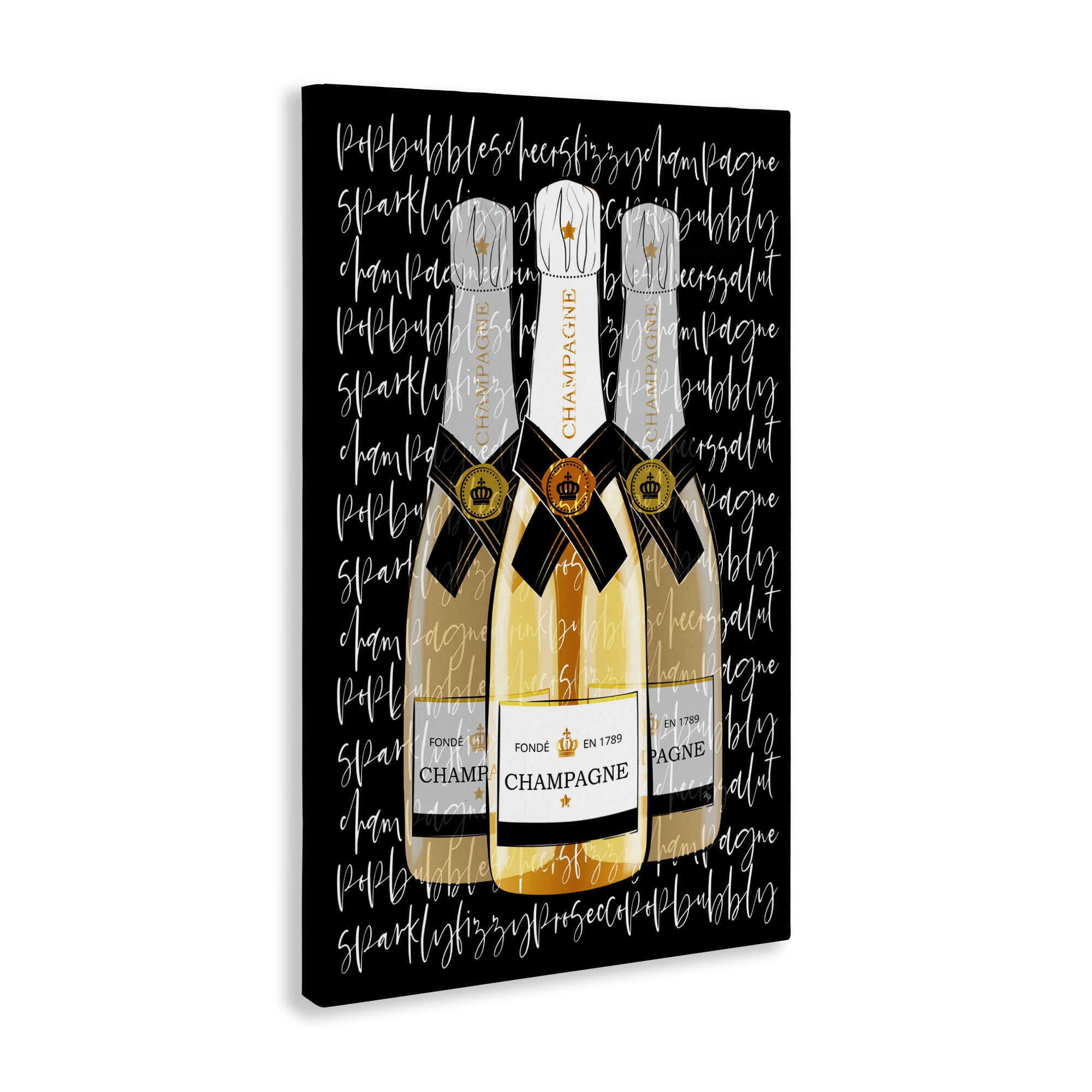 Stupell Industries Triple Champagne Bottle Love Canvas Wall Art, design by Martina Pavlova