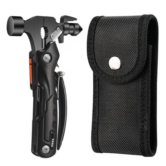 Multi-Functional 16-In-1 Hammer (Black), Outdoor Multifunctional Stainless Combination Pliers Hammer Camping Multi Tool with Flashlight and Nail Puller, Multi-Tool Pliers *1
