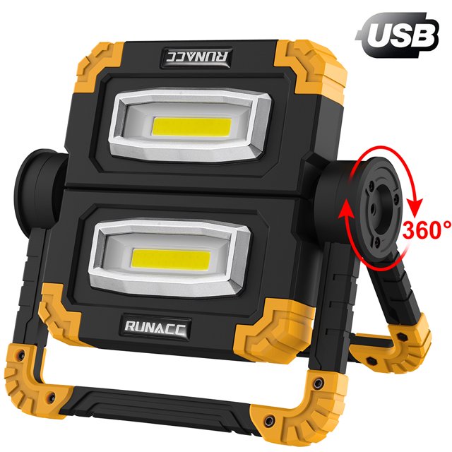 RUNACC Pliage LED Lampe de Travail USB Rechargeable Portable Lampe de Travail Stand avec Rotation à 360°
