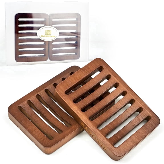 BABONIE Bamboo Soap Holder, Soap Holder for Shower, Dark Brown, 2 Pack