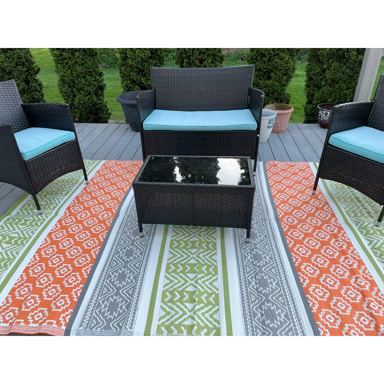 famibay Paisley Outdoor Rug 4x6 Patio Rugs Outdoor Waterproof Plastic Straw  Rug Reversible Outdoor Area Rug Light-Weight Portable Outdoor Mats for