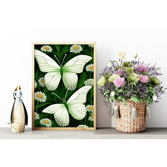 Emerald Green Butterfly Print, Green Art Print, Dark Green Decor, White Butterfly Art Print, Green Decor Living Room Print, Dining Room Decor, Bedroom Art, Art Decor, Frameless 12x16inch