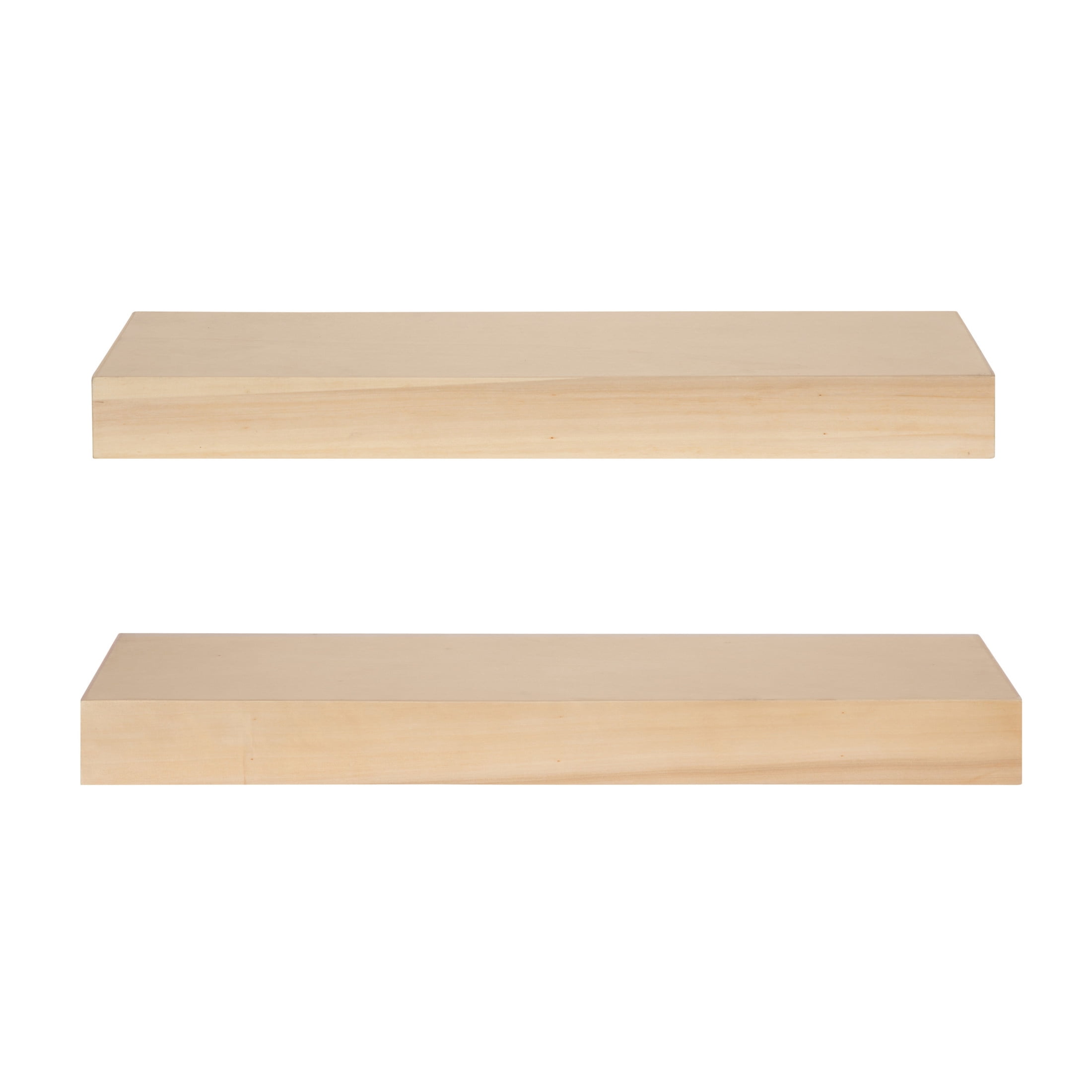 Kate and Laurel Havlock Modern Natural Floating Shelves, Set of 2, 24 x 8, Natural Wood, Mid-Century Functional Bathroom and Kitchen Shelves for Dorm Storage or Apartment Decor