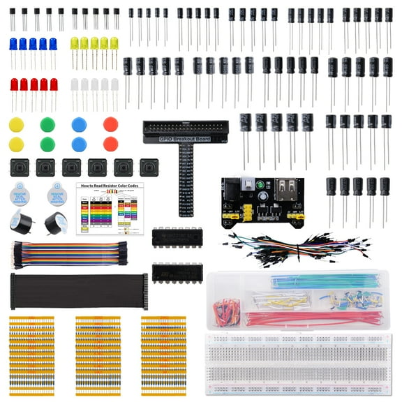 52Pi Electronics Component Fun Kit with Power Supply Module, Breadboard, T-Type GPIO Extension Module, Jumper Wires, LED, Compatible with Arduino, Raspberry Pi,STM32,Orange Pi, Banana Pi, Rock Pi