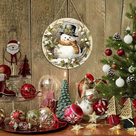 Clearance! KITTEHIGM Winter Snowman Round Door Plates Wooden Pendant Wood Art Wall Decoration Felling Decoration Lighting Deal Today’S Deal